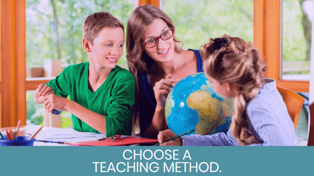 Women teaching kids with a globe