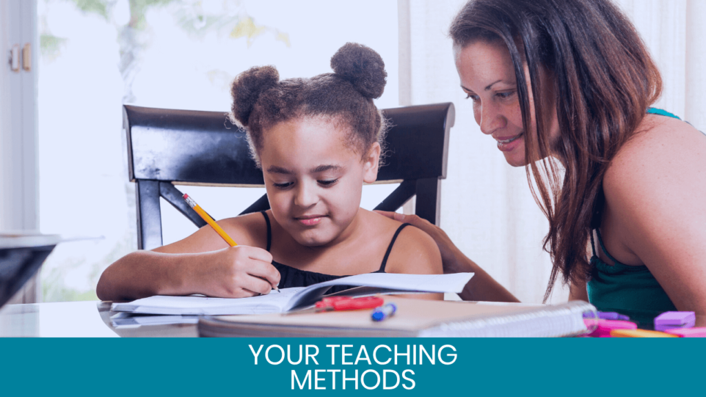 Girl doing homework and woman helping