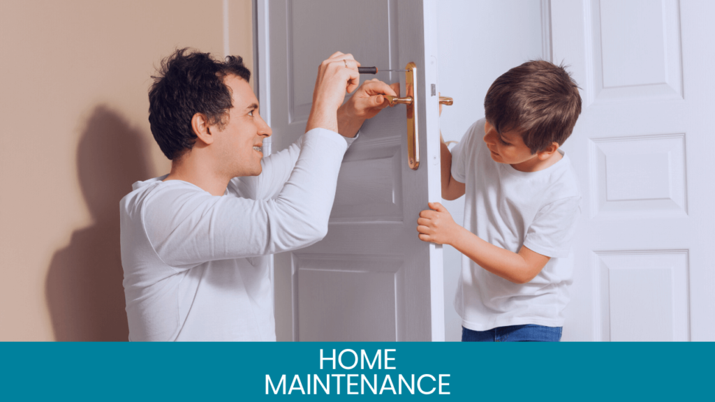 Dad and son fixing door