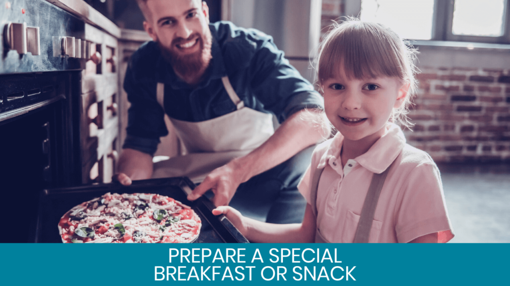 Dad and daughter baking pizza