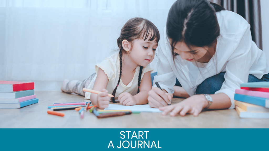 Mom and daughter writing on journal