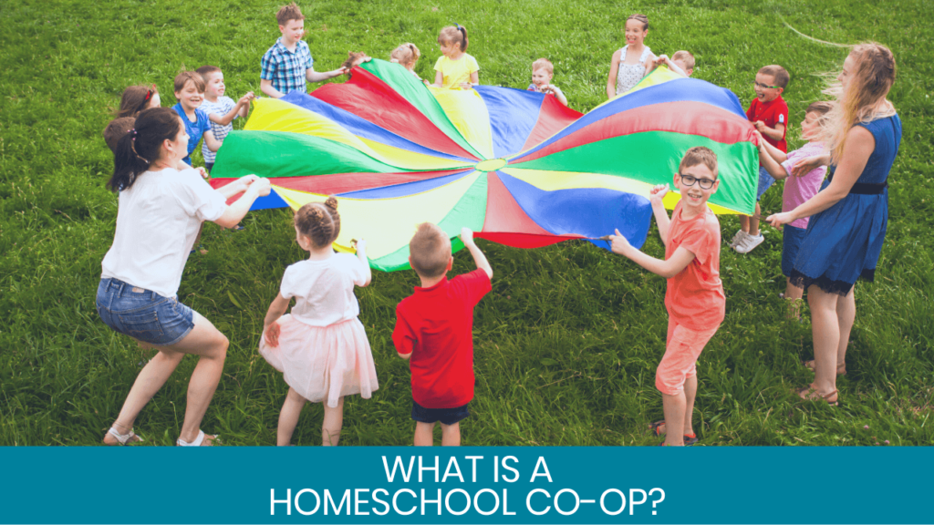 Kids and adults in a circle holding colorful blanket