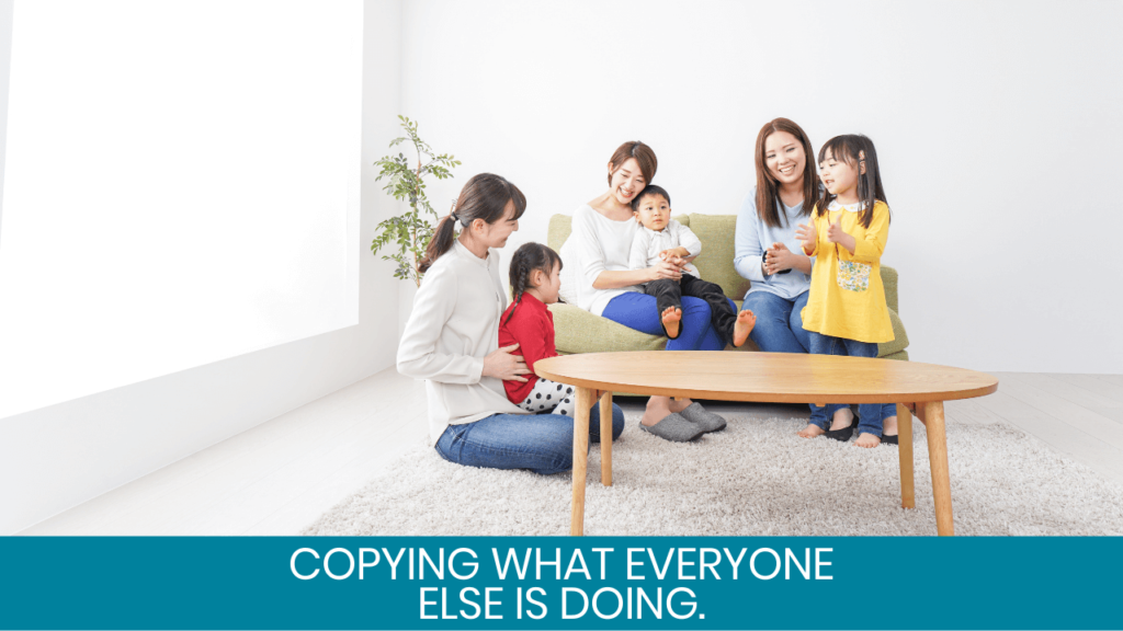 Moms and kids playing in living room